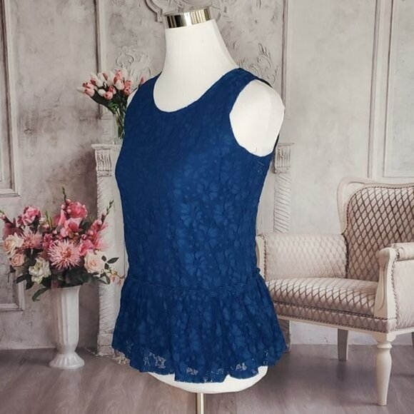 Ny Collection Women's Sleeveless Floral Lace Lined Back Zip Peplum Blouse Top - Picture 4 of 9